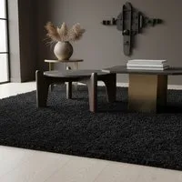 KADIMA DESIGN Teppich SPREE Shaggy Langflor Wohnzimmer Schlafzimmer Waschbar Einfarbig, Rund, Höhe: 32 mm, Schwarz, 80x80 cm, Wohnzimmerteppich Strapazierfähig Waschbar