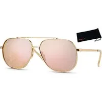 Rennec Sonnenbrille Damen Pilotenbrille Groß Oversize Gläser Rosa Verspiegelt Oversize Brille Gold farbend, Flachglas, Festivalbrille
