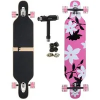 FunTomia Longboard Longboard in 3 Flex Stufen Camber Ahornholz + T-Tool mit LED Rollen, Camber Twin Tip