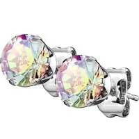 Taffstyle Paar Ohrstecker Runde Ohrstecker Edelstahl Ohrringe Silber Kristall Rainbow 4mm (Damen Herren zum Geburtstag Weihnachten Valentinstag Muttertag), Ohrstecker Ohrringe Stecker Schmuck Geschenke für Frauen Freundin