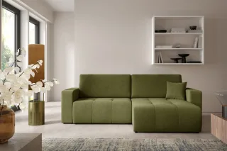 Ecksofa Sofa mit Schlaffunktion AUGUSTO in Stoff Wind Grün Ottomane Rechts