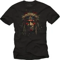 MAKAYA Print-Shirt Herren Vintage Native American Indian Häuptling mit Federn (Schwarz, S, M, L, XL, XXL, 3XL, 4XL, 5XL) Baumwolle