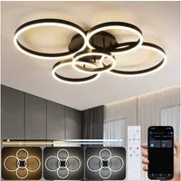 ZMH LED Deckenleuchte Wohnzimmerlampe Dimmbar 78W, 3000-6500K, 5-Ringen Gold Modern Acryl mit Fernbedienung