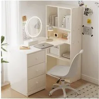Flieks Schminktisch, Eckschreibtisch 117×63×135cm mit 4 Ebenen Bücherregal und 3 Schubladen