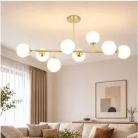 Nettlife Deckenleuchte 8 flamming 105cm Vintage Glaskugeln G9 Gold, ohne Leuchtmittel, für Wohnzimmer Schlafzimmer Küche Esszimmer Büro Flur Kinderzimmer