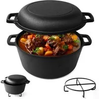 PFCTART Grilltopf Gusseisen Brotbacktopf mit Deckel – Dutch Oven 2-in-1, Gusseisen (Set, 1-tlg., Zum Brotbacken, Braten & Schmoren – inkl. Zubehör Set), Für Backofen, Grill & Induktion geeignet – bis 450 °C hitzebeständig