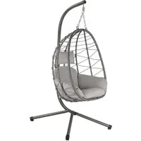 HinHocker Hängesessel Hängesessel mit Gestell, Grau, Hängeschaukel für Indoor und Outdoor (Hängesessel bestehend aus Korb und Gestell, Sitzpolster, Kissen), faltbar