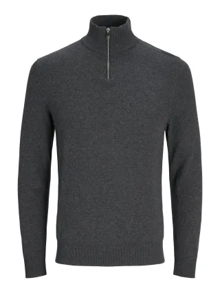 JACK&JONES - JJEEMIL KNIT HALF ZIP NOOS Dark Grey Melange - Gr. - S