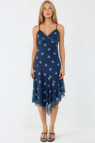 V-Ausschnitt Bedrucktes Bodycon-Maxikleid mit Spitzenakzenten