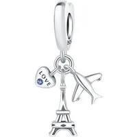 PANDACHARMS Bead To Paris with Love Kleiner Charm Anhänger, 925er Silber, Zirkonia