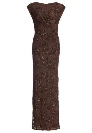 SWING - Abendkleid aus besticktem Mesh chocolate brown - Gr. - 34