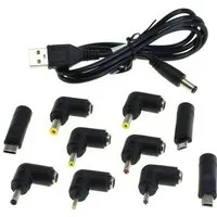 AccuCell Universal USB Ladekabel mit DC-Stecker 5,5x2,1mm und Adaptern für ver Akku-Ladestation