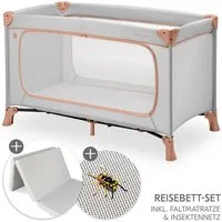 Hauck Baby-Reisebett Dream N Play Plus - Dusty Cork, Kinder Baby Reisebett mit großem Eingang, Matratze & Insektenschutz