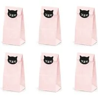 partydeco Papierspitztüten, Papiertüten mit Katzen Aufklebern 6er Set rosa schwarz