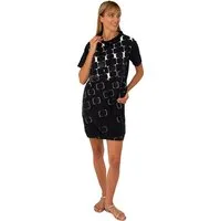 Estefania for woman Shirtkleid Kurzarm Sweatkleid mit abstrakten Muster mit Strassbesatz