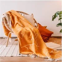 Steppenwolle Tagesdecke SAHARA, Nachhaltige Wolldecke gelb 130x200cm, Made in EU aus 100% Schurwolle