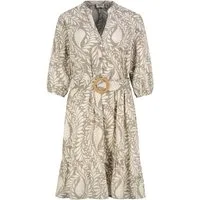 SUBLEVEL Blusenkleid Damen Blusenkleid mit Muster und Gürtel A-Linie, lange Ballonärmel, Gürtel mit runder Bastschnalle