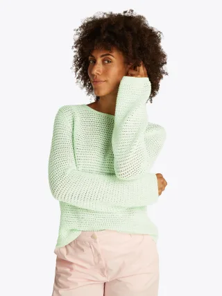 POINTELLE CROCHET OPEN-NK LS SWT opal green - Gr. - S