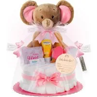 Timfanie Windeln Windeltorte, Kuschel Elefant, rosa, 0-8 Monate (Handgefertigtes Geschenk - In Folie gehüllt, mit Schleifen verziert, 28-St., 20x Pampers Premium, 1 Marken-Kuscheltier, wertige Accessoires), Das Perfekte Geschenk zur Geburt oder Babyp
