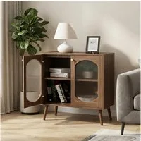 GarveeMore Sideboard Küchenschrank Aufbewahrungsschrank Mit 2 Türen Aus Glass, Buffet Kommode Beistellschrank Für Küche,Wohnzimmer,80x39x80.5cm