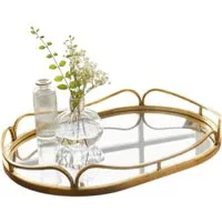 Home-trends24.de Dekotablett Spiegeltablett Tablett Deko Gold Spiegelfläche Antik Elegant Groß 50cm