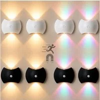 PRIISF Nachtlicht Wandleuchte ohne Stromanschluss Bewegungsmelder Akku Wandlampe Innen, USB-Aufladbare, Wand Lampe Batterie Flur Strahler Licht Up Down Kabellos Treppenlicht, Sonnenuntergangs Lichteffekt, 4500K Neutralweiß, 6500K Tageslichtweiß, RGB,