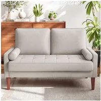 OUNUO Sofa 121cm Kleines Loveseat Sofa Couch aus Samt und Leinen mit 2 Zierkissen