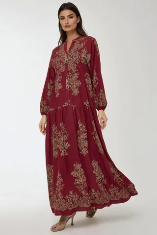 Bedrucktes Maxi-Kleid aus Viskose mit langen Ärmeln