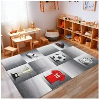 Carpettex Kinderteppich Fußball-Design, Rechteckig, Höhe: 7 mm, Kinderteppich Fußball-Design Teppich Kinderzimmer Rutschfest Waschbar