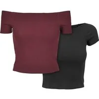 URBAN CLASSICS T-Shirt Urban Classics Damen Ladies Off Shoulder Rib Tee 2-Pack (1-tlg)