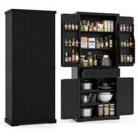 COSTWAY Vorratsschrank Küchenbuffet Hochschrank, mit Schiebetabletts, 184cm