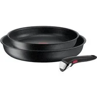 Tefal Pfannen-Set Ingenio Black Stone, Pfannenset abnehmbarer Griff, antihaftversiegelt, Aluminium (Set, 3-tlg., 2x Pfannen Ø 24/28 cm, 1x abnehmbarer Griff, Made in France), stapelbar, platzsparend, einfache Reinigung, Induktion, L39990