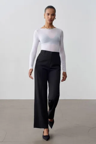 Damen Hochbundige Gerade Schnitt Krepp-Hosen