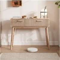 FUROKOY Schminktisch Frisiertisch mit 2 Schubladen Kosmetiktisch Natürliche Holzfarbe (1-St), 100x35x80 cm,Nicht -Slip -Tischbein,mit Kippschutzvorrichtung