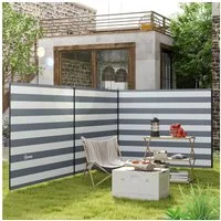 Outsunny Windschutz Windfang Zaun Strandwindschutz mit 4 Stahlstangen Tragetasche, Personen: 0 (Camping Sichtschutz, 1 tlg., Strandschutz), für Camping Garten, Strand, Terrasse 540 x 150 cm Grau+Weiß