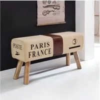 FINEBUY Hockerbank FB45551 Sitzbank CANVAS Turnbock Braun 90cm Leder / Stoff Springbock (Sitzhocker 91x51x30 cm Canvas Stoff Springbock), Turnbank Hocker Gepolstert, Stoffhocker Turnbock