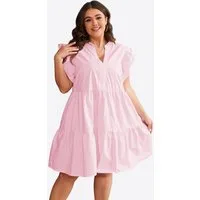 Imily Bela Minikleid Damen Oversize Kurzarm V-Ausschnitt mit Rüschenärmeln A-Linie Sommer (Packung, 1-tlg., 1per-Pack) mit gerüschtem Rock aus Baumwolle in Unifarbe