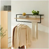 en.casa Wandgarderobe, »Evje« mit Ablage und Kleiderstange 80x30x20cm Eicheoptik/Schwarz