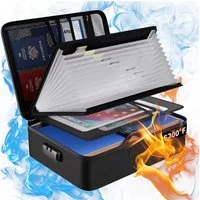Mutig Dokumententasche Feuerfeste Dokumentenbox, Dokumententasche handtasche (mit 13 Fächer Tragbare Aktentasche Zuhause und Büro, Wasserfeste Dokumenten-Organizer, 5200°F A4, Etiketten), für Büro,im Auto, im Safe oder,sondern auch auf Reisen mitnehm