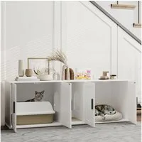 PawHut Tierhaus Katzenklo-Schrank Katzenschrank 3 in 1 Versteckter Katzentoilette, für große Katzen, 145 x 49 x 51 cm, Weiß