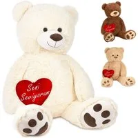 BRUBAKER Kuscheltier XXL Teddybär 100 cm groß mit Herz Seni Seviyorum (1-St), großer Teddy Bär, Stofftier Plüschtier