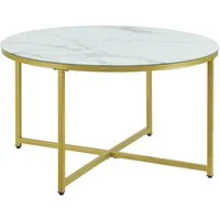 en.casa Couchtisch, Uppvidinge Sideboard 45x80cm, Marmor/Weiß-Gold