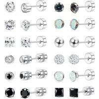 LuxusKollektion Ohrring-Set 12 Paar Medizinische Ohrstecker Set Hypoallergen Chirurgenstahl Silber