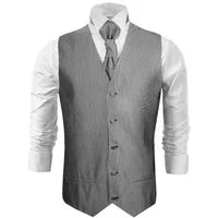 Paul Malone Anzugweste Herren Hochzeitsweste mit Plastron Set 2tlg - gestreifte Anzug Weste (Set, 2-tlg., mit Weste und Plastron) silber schwarz V7, Gr. 52 (M)