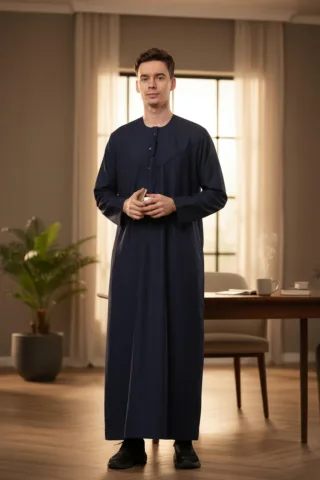 Herren Navy Eid Marokkanische Jubba Robe Djellaba Ramadan Eid Thobe LFS-HM11