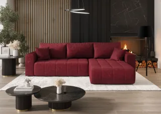 Ecksofa Schlafsofa CAMILA Stoff Monolith Rot Ottomane Rechts