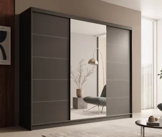 Schiebetürenschrank Schrank OSLO in Schwarz matt 250x215x58 cm