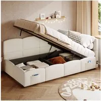 Flieks Polsterbett, Hydraulisches Kinderbett Daybett 90x200cm mit USB-Aufladen & Stauraum