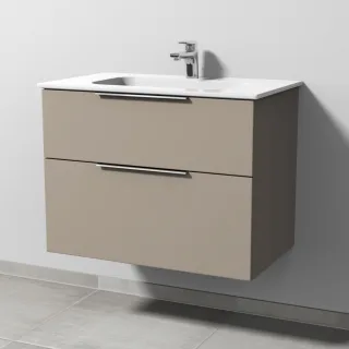 Sanipa 3way Keramik-Set Design Keramik-Waschtisch und Unterbau mit 2 Auszügen, Sandgrau-Matt UF48067