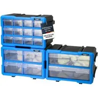 HMF Sortimentskasten Sortierbox für Kleinteile mit Schubladen, Sortimentskasten für (Set, 3 Boxen), Schrauben und Werkzeug, 36 Fächer, 29,5 x 19,5 x 16 cm, Blau-Schwarz